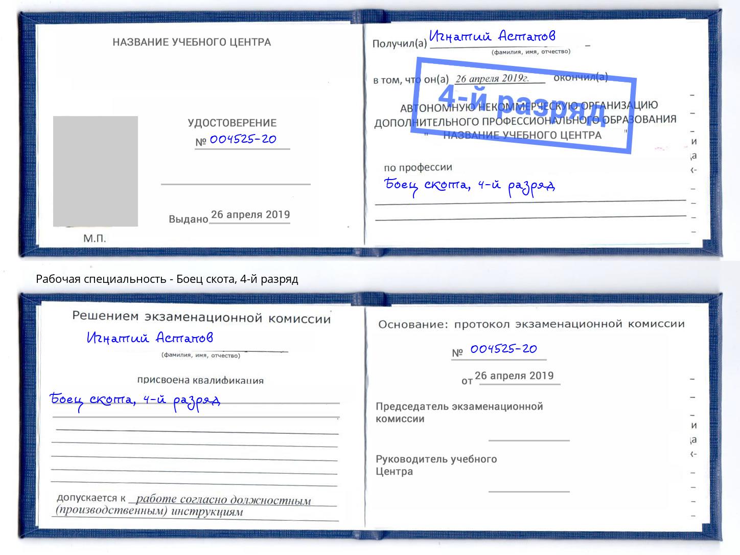корочка 4-й разряд Боец скота Магнитогорск