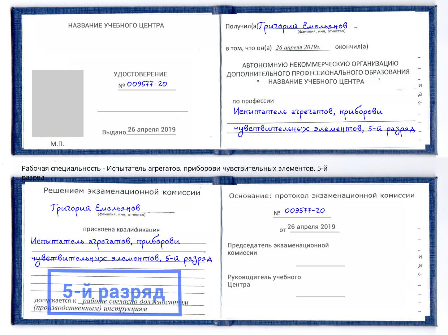 корочка 5-й разряд Испытатель агрегатов, приборови чувствительных элементов Магнитогорск