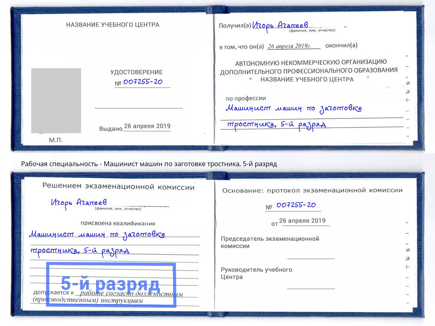 корочка 5-й разряд Машинист машин по заготовке тростника Магнитогорск