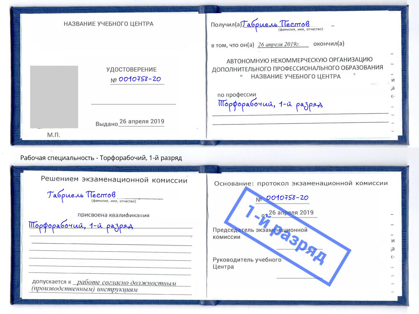 корочка 1-й разряд Торфорабочий Магнитогорск