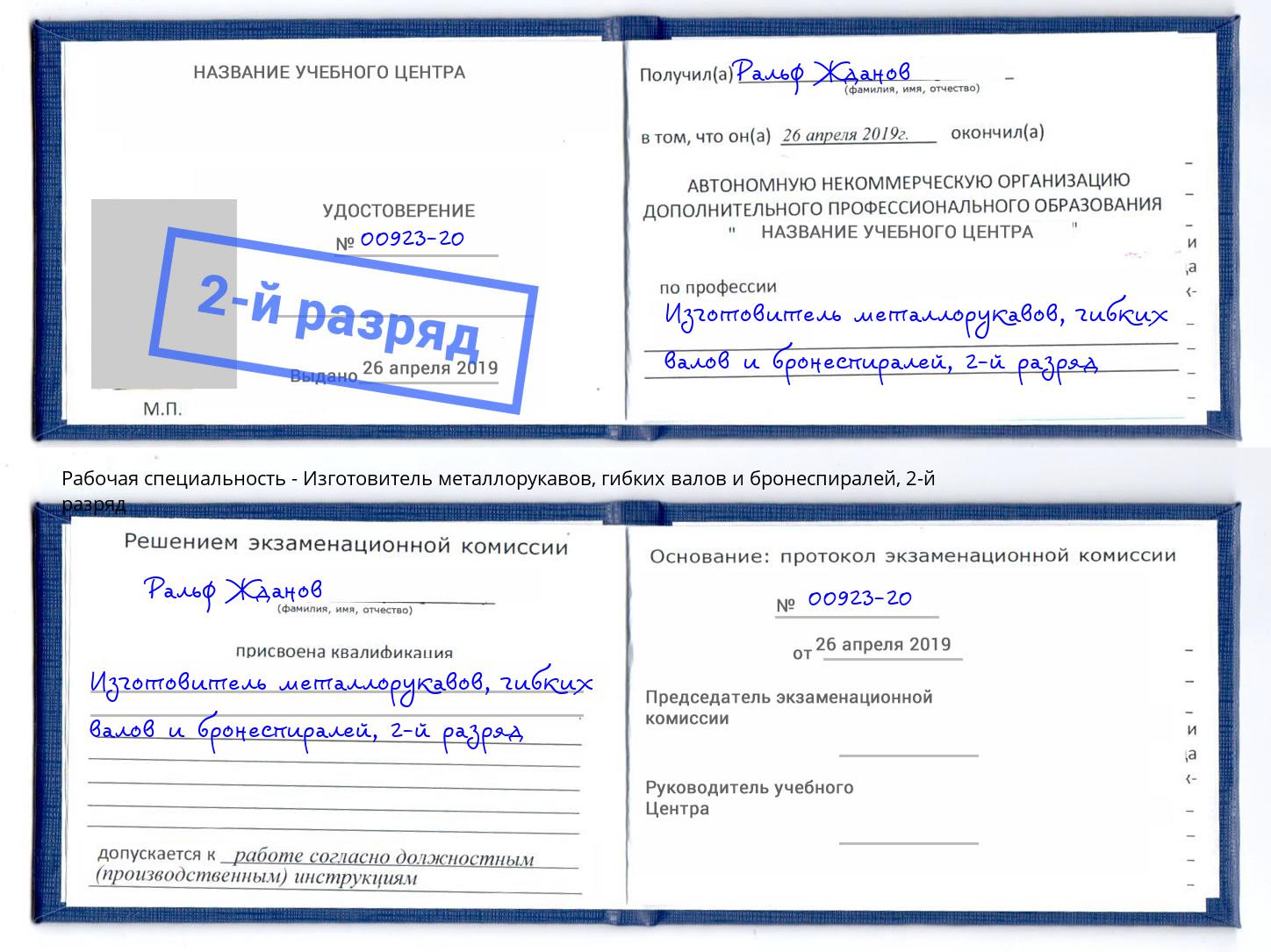 корочка 2-й разряд Изготовитель металлорукавов, гибких валов и бронеспиралей Магнитогорск